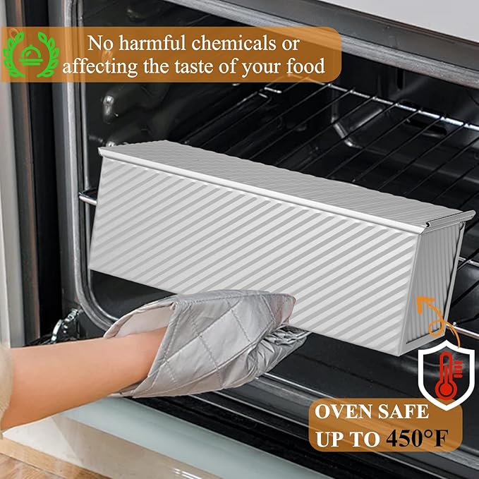 SS&CC Pullman Loaf Pan with Lid 13x4 | 2.2lb Carbon Steel Bread Pan for Homemade Sourdough & Sandwich Bread | Nonstick Bakeware, Heavy Duty & Easy Clean (Silver, 2.2lb (1-Pack))