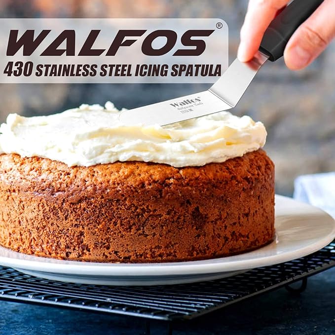 Walfos Icing Spatulas, Stainless Steel Cake Spatula with Sturdy and Durable Handle Cake Decorating Spatula Set of 2 - Multi purpose Use for Home, Kitchen or Bakery (6” & 8”)