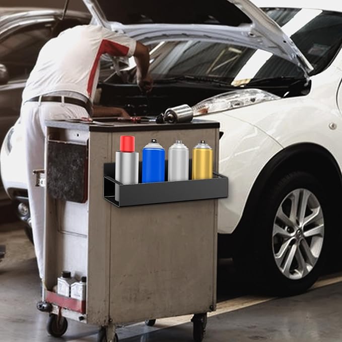 4 Pcs Magnetic Spray Can Holder, Magnet Toolbox Holder, Wall Mounted Spray Bottle Rack, Mechanic Paint Can Organizer, Tool Box Storage Rack for Garage Home Workspace (Black)