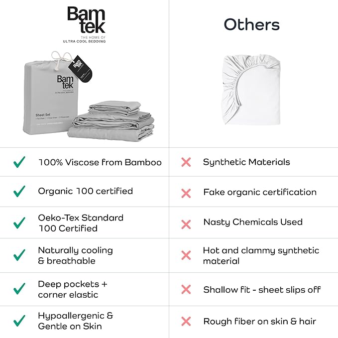 100% Viscose from Bamboo Sheets Full Size, Super Soft Bedding Set, 4PC Cooling Sheets for Hot Sleepers, Vegan Silk Moisture Wicking, Organically Grown Bedsheet, Gray Mist - 54" x 75"