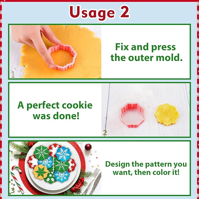 Leesgel Christmas Cookie Cutters, 3D Christmas Holiday Cookie Cutters Shapes with Santa/Xmas Tree/House/Deer, Christmas Party Decorations Ornaments