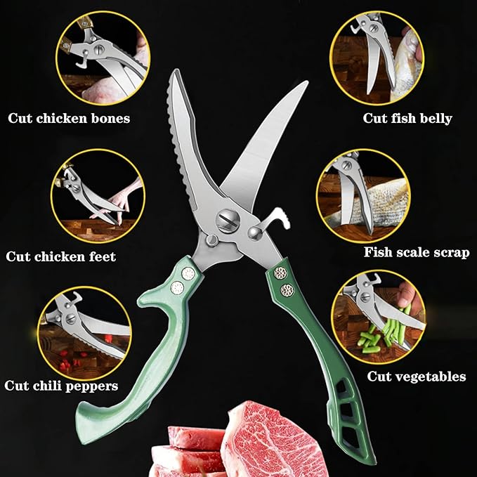 Poultry Shears Heavy Duty by ANDONG,All-Purpose Kitchen Scissors for Food,Heavy Duty Kitchen Shears for Food,Chicken Shears,Spatchcock Shears,Green