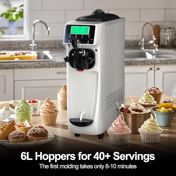 Ice Cream Maker Machine for Home, 5 Inch Screen Soft Serve Ice Cream Machine 4.2 Gals/H Single Flavor Ice Cream Maker with Pre-Cooling Soft Serve Machine with 1.6 Gals Tank for Birthday Party
