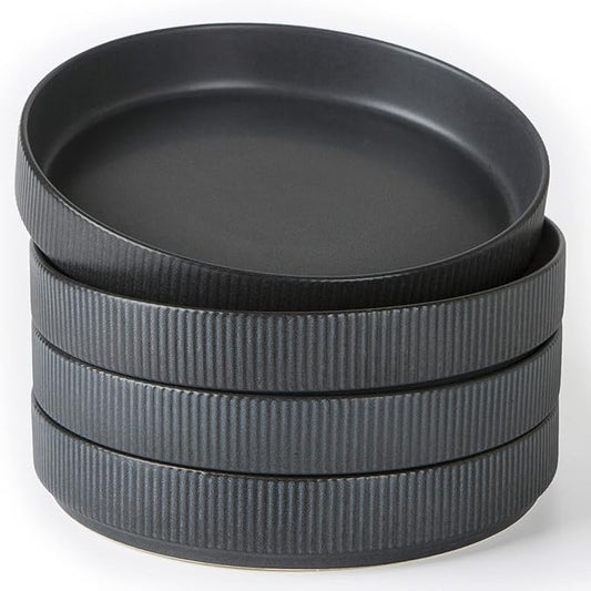 famiware Star 8.25" Pasta Bowls, Large Dinner Bowls Set of 4, Salad Bowl Plates, Shallow Bowls for Eating, Matte Dark Charcoal (Full Glaze)