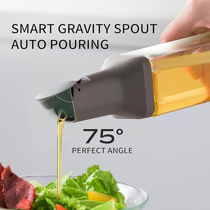 Olive Oil Dispenser for Cooking - 16oz Leakproof Glass Oil Dispenser Bottle with Gravity Spout, Air Fryer, BBQ, Healthy Salad & Non-Stick Pans,BPA-Free,Easy to Refill and Use,Blue