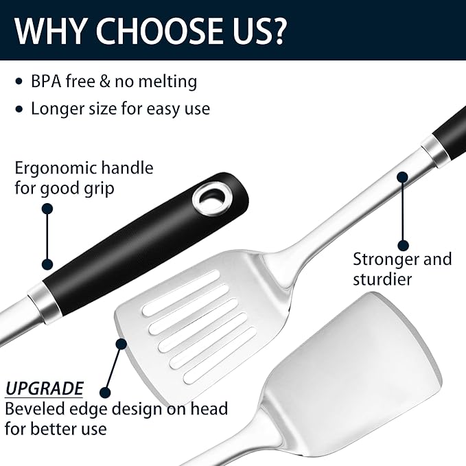 14.3-in Spatula Set, 18/0 Stianless Steel Heavy Duty Turner & Slotted Spatula, Kitchen Cooking Utensils Set, High Heat Resistant, Grilling Frying Serving Food, Pack of 2