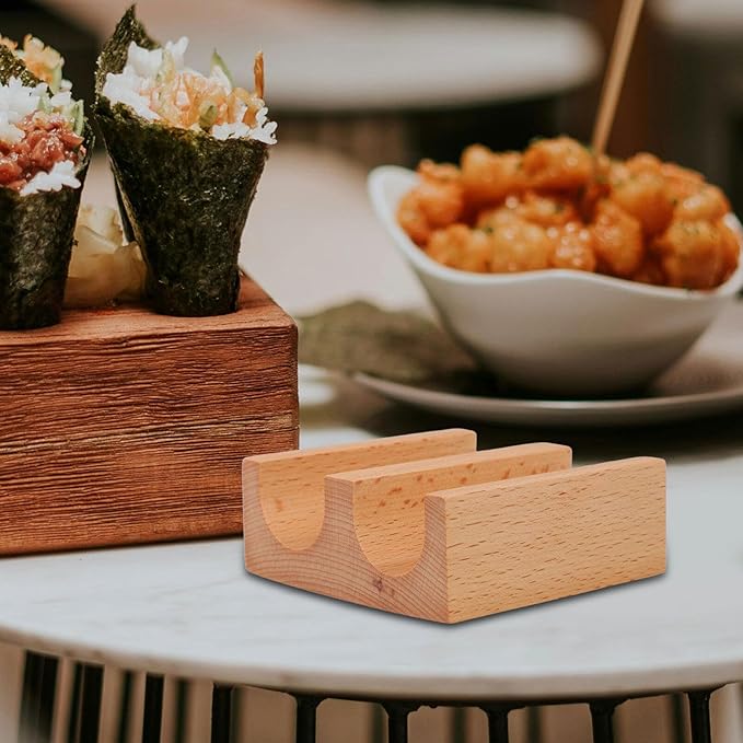 Alipis Wooden Sushi Taco Holder, Sushi Roll Rack U Shaped Sashimi Plate, 2 Slot Sushi Hand Roll Stand Sashimi Serving Tray Food Display Stand