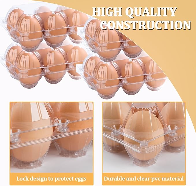 200PCS Clear Plastic Egg Cartons 6 Count,Half Dozen Egg Cartons Cheap Bulk for Chicken Eggs,Reusable Egg Holder for Family,Pasture,Farm Markets Display - Medium Egg Containers 2x3 Grids