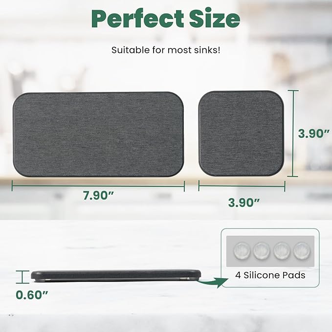 3PCS Water Absorbing Diatomaceous Earth Tray for Sink, Fast Drying Soap & Toothbrush Holders for Bathroom Counter, 1 Stone Tray, 2 Stone Coasters