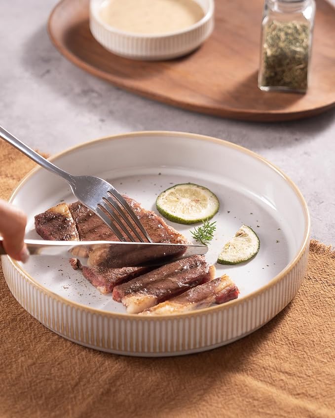 famiware Star 8.25" Pasta Bowls, Large Dinner Bowls Set of 4, Salad Bowl Plates, Shallow Bowls for Eating, Cappuccino White