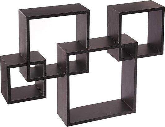 Greenco 4 Cube Intersecting, Easy-to-Assemble Floating Wall Mount Shelves for Bedrooms and Living Rooms - Walls Shelving for Living Room - Wall Mounted Shelves - Espresso Finish