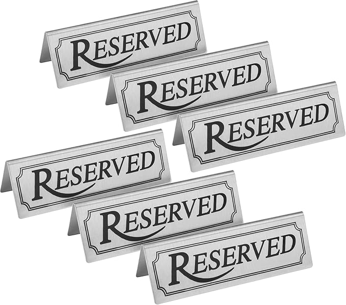 New Star Foodservice Stainless Steel Table Tent Sign (Silver (Reserved), 4.75"x 1.75" (Set of 6))