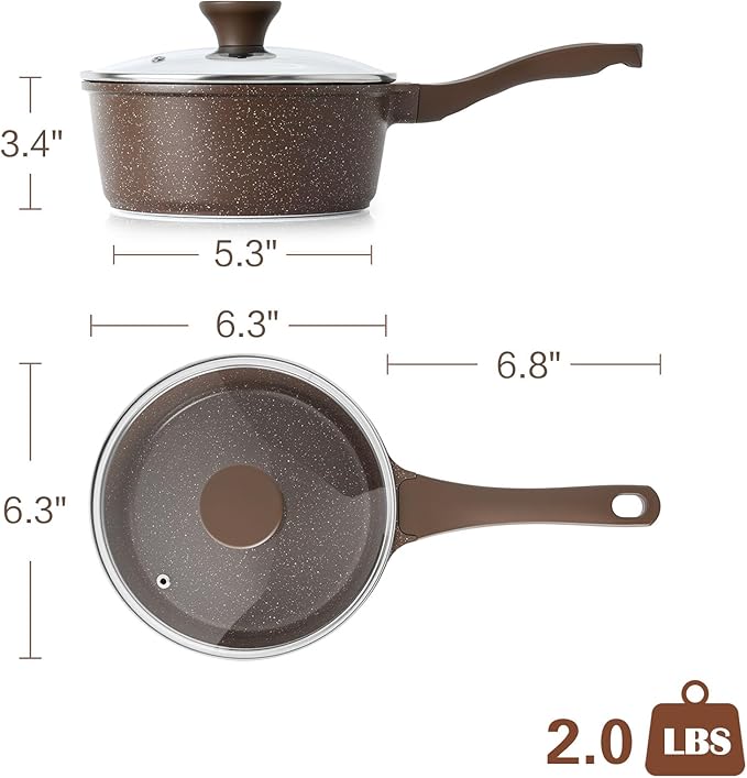 SENSARTE Saucepan Nonstick with Lid 1.5 Quarts Granite Coating Sauce Pot Small Kitchen Cooking Pot, Induction Comptable, Free of Intentionally Added PFOA