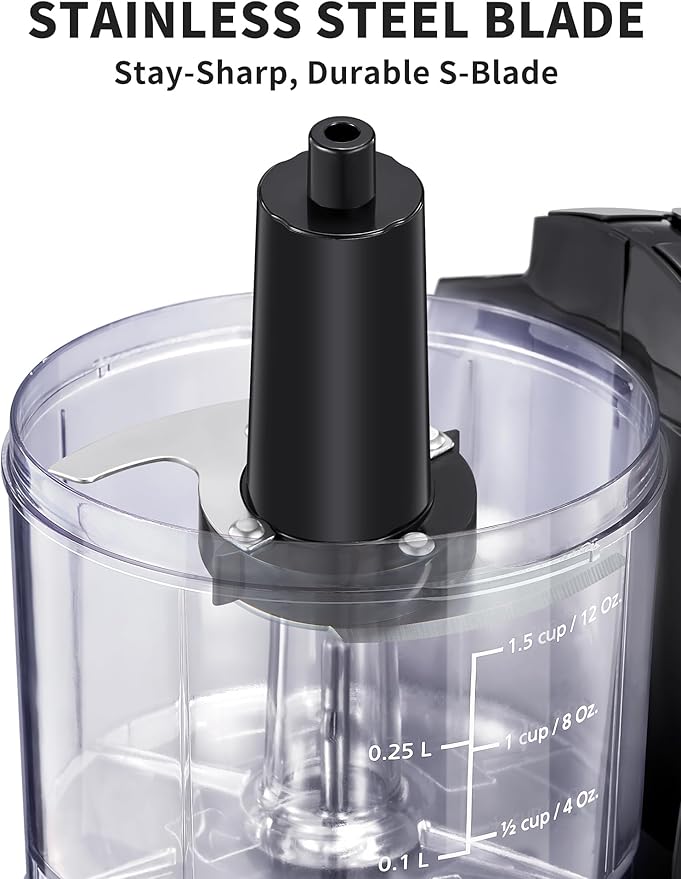 1.5-Cup One-Touch Electric Food Chopper, 100W Mini Food Processor Meat Grinder, Mix, Chop, Mince and Blend Vegetables, Fruits, Nuts, Meats, Stainless Steel Blade (Black)