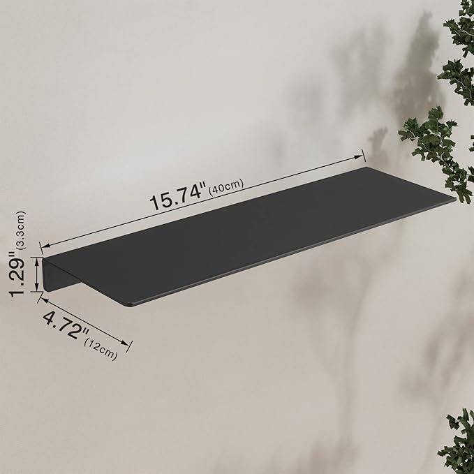 JOOM Metal Wall Shelf, Black Floating Shelf, Small Bathroom Shelf, 16" Display Shelves for Wall Storage (Black, 16 in)