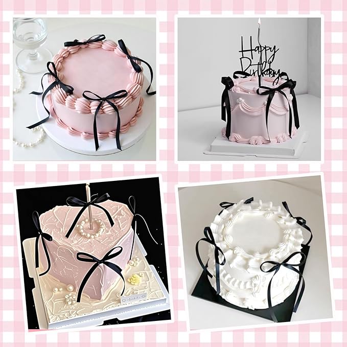 30 Pack Bow Cake Toppers Black Bows for Cake Coquette Themed Bow Cupcake Toppers Black Bow Birthday Decorations for Baby Shower Birthday Wedding Bachelorette Party Supplies