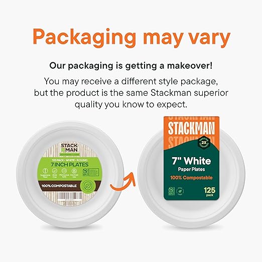 100% Compostable Paper Plates 7 Inch [1000 Count] Heavy-Duty Dessert Plates - Natural White Color Unbleached Bagasse - Eco-Friendly Disposable Biodegradable Sugarcane Plates - [Bulk Case 8/125 Pack]