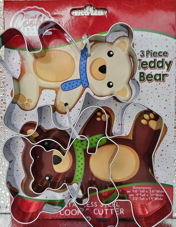 Teddy Bear Cookie Cutter Set – Sharp & Stainless Steel Cooking Utensils – A Fun Fit for Sandwiches, Pancakes & Fruits – Dishwasher-Safe 3-Piece Bakery Supplies by Sweet Cookie Crumbs (Large Sizes)