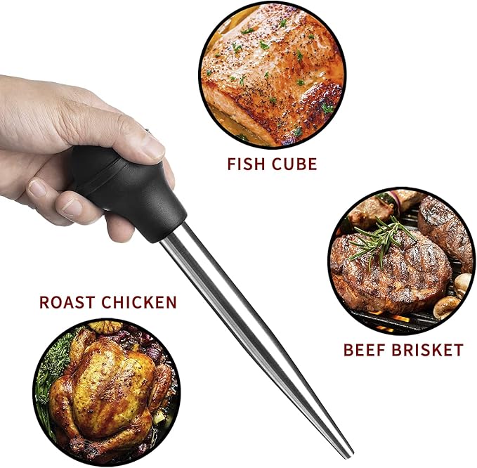 JY COOKMENT Stainless Steel Turkey Baster Baster Syringe for Cooking Meat Injector Set with 2 Marinade Needles 1 Cleaning Brush for Home Baking Kitchen Tool