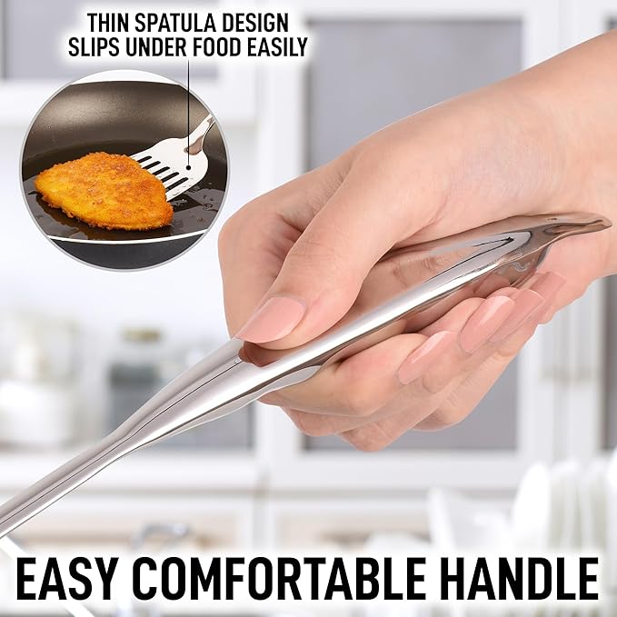 Zulay Kitchen Stainless Steel Metal Spatula – Lightweight, Strong & Durable Metal Turner – Easy to Use, Comfortable Grip, Heat Resistant & Dishwasher Safe – Perfect for Home Cooks & Chefs (14.8")