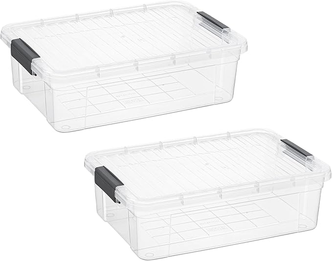 Superio Storage Bins with Lids, Clear Plastic Containers for Organizing, Stackable Totes, BPA Free, Odor Free, Organizer Boxes for Home, and Dorm (2 Pack, 13.7 Qt)
