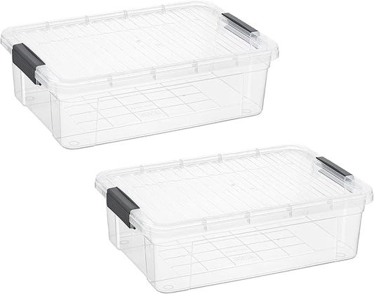 Superio Storage Bins with Lids, Clear Plastic Containers for Organizing, Stackable Totes, BPA Free, Odor Free, Organizer Boxes for Home, and Dorm (2 Pack, 13.7 Qt)