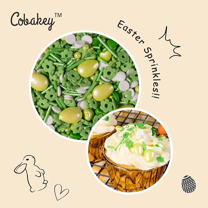 Cobakey Easter Sprinkles for Cookies 4.23 Ounce Spring Sprinkles for Baking Green Easter Eggs Perfect for Easter Cake Decorations, Baking, Ice Cream, Cookies, Cupcake Topper