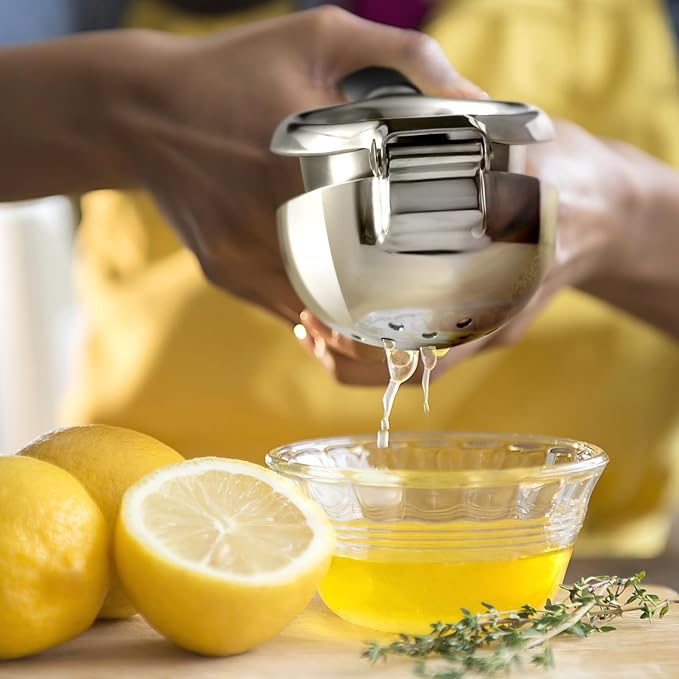 Lemon Squeezer, Sopito Stainless Steel Citrus Press Juicer Heavy Duty with Large Metal Squeezer Bowl for Seedless Juicing, Non-Slip Grip Design Manual Juicer
