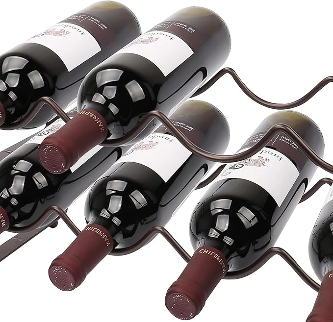 Stackable Wine Rack Countertop, 8 Bottles 2 Tier Wine Cabinet Counter, Wine Rack Holder and Storage, Metal Wine Bottle Holder Freestanding for Cabinet