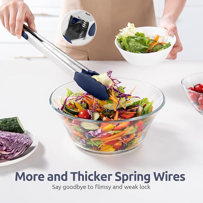 600ºF Heat Resistant Kitchen Tongs: U-Taste 16 in Extra Long Large Silicone Cooking Tong with Non Stick Rubber Tips & Non Slip Silicon Coated 18/8 Stainless Steel Handle for Grill BBQ (Midnight Blue)