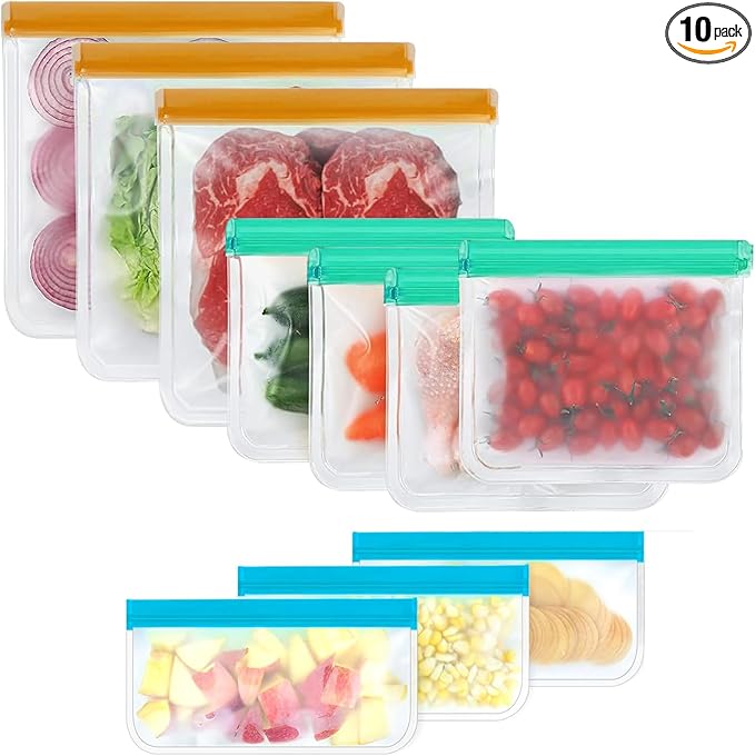 10 Pack Reusable Silicone Bags Dishwasher Safe, BPA Free Reusable Food Storage Bags for Candy, Snack, Cereal, Travel Items, Home Organization