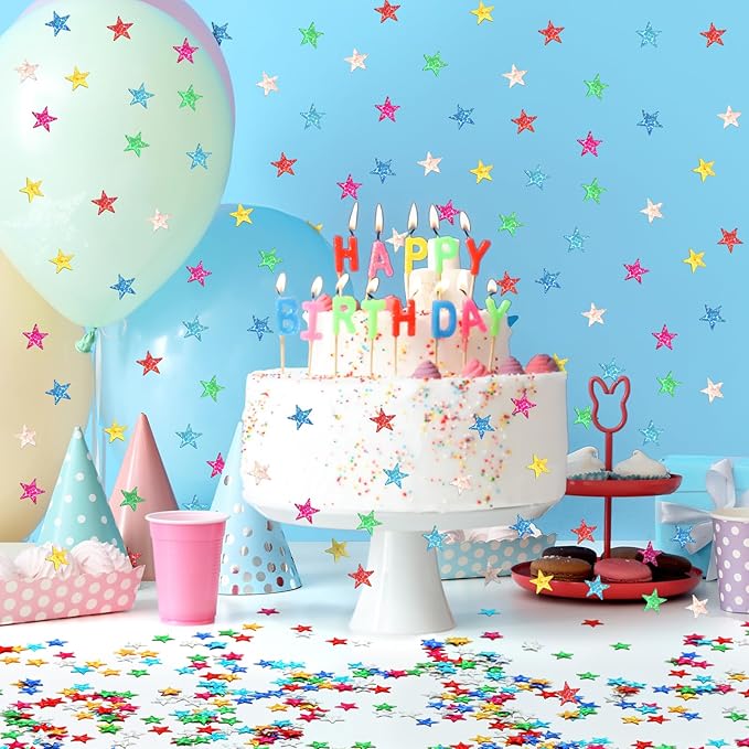 MARFOREVER Rainbow Star Confetti, Glitter Star Confetti Birthday Scatter Table Centerpiece Metallic Sequin Sprinkles Stars for Baby Shower Wedding Christmas Valentine Party Decorations