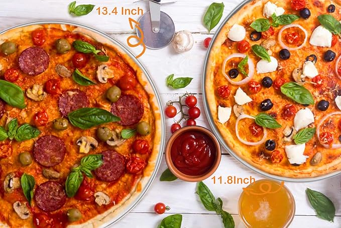 TeamFar Pizza Pan, 10” & 12” & 13.4”, 3 Pcs Pizza Pan Set Stainless Steel Pizza Pan Round Pizza Oven Pans Tray for Baking Serving, Healthy & Rust Free, Heavy Duty & Dishwasher Safe