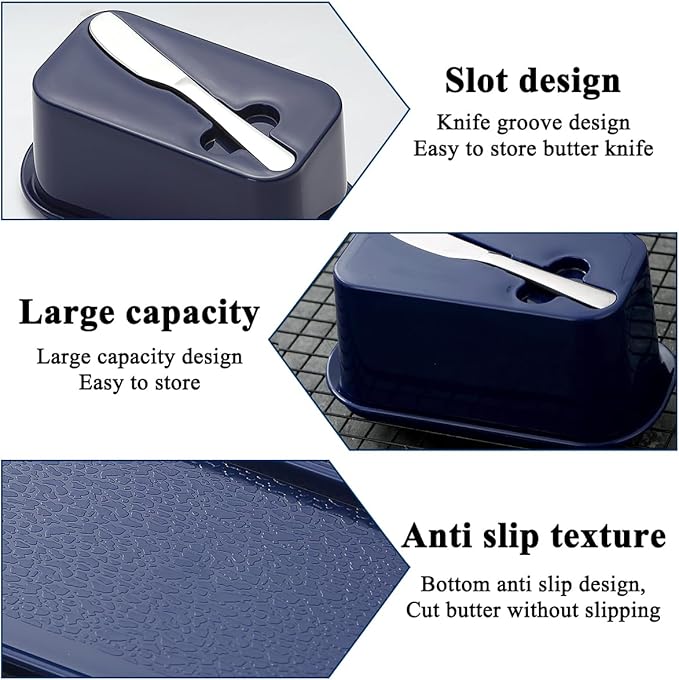 Evanda Butter Dish with Lid for Countertop and Refrigerator Door Shelf with Butter Spreader Knife, Butter Keeper, Plastic Butter Holder Tray Container for West/East Coast Butter