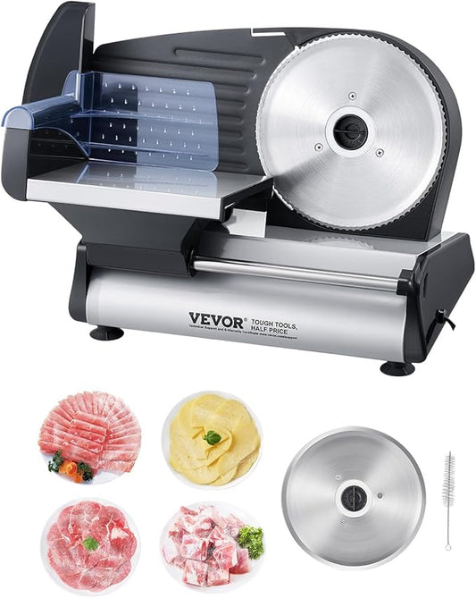 VEVOR Meat Slicer, 7.5 inch Electric Deli Food Slicer with two Premium SUS420 Blades, 0-0.6 inch Adjustable Thickness, 180W Food Slicer Machine for Meat, Hard Bread and Cheese, Home Use