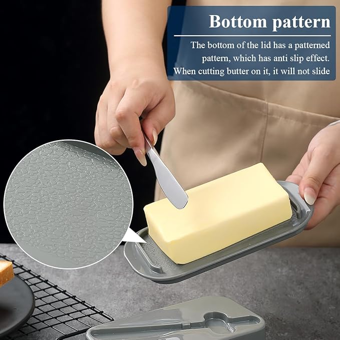Evanda Butter Dish with Lid for Countertop and Refrigerator Door Shelf with Butter Spreader Knife, Butter Keeper, Plastic Butter Holder Tray Container for West/East Coast Butter