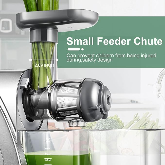 Juicer Machine, Aobosi Slow Masticating Juicers, Cold Press Juicer Machines with Reverse Function, Quiet Motor, High Juice Yield with Juice Jug & Brush for Cleaning (Gray)