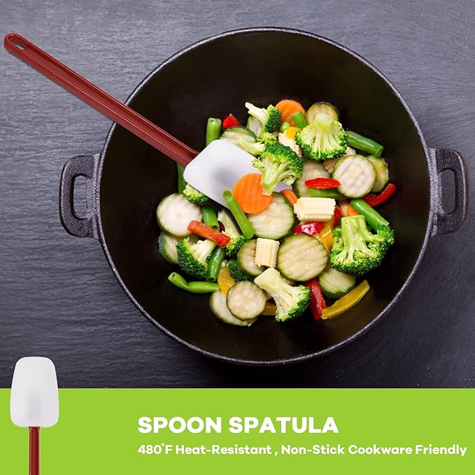 heffiso Silicone Rubber Spatula and Spoon Rubber Spatula Set of 3, High Heat Spatula Spoon, Commercial Spatula for Cooking, Commercial Rubber Spatula (3 Spoonula 16 Inches), White