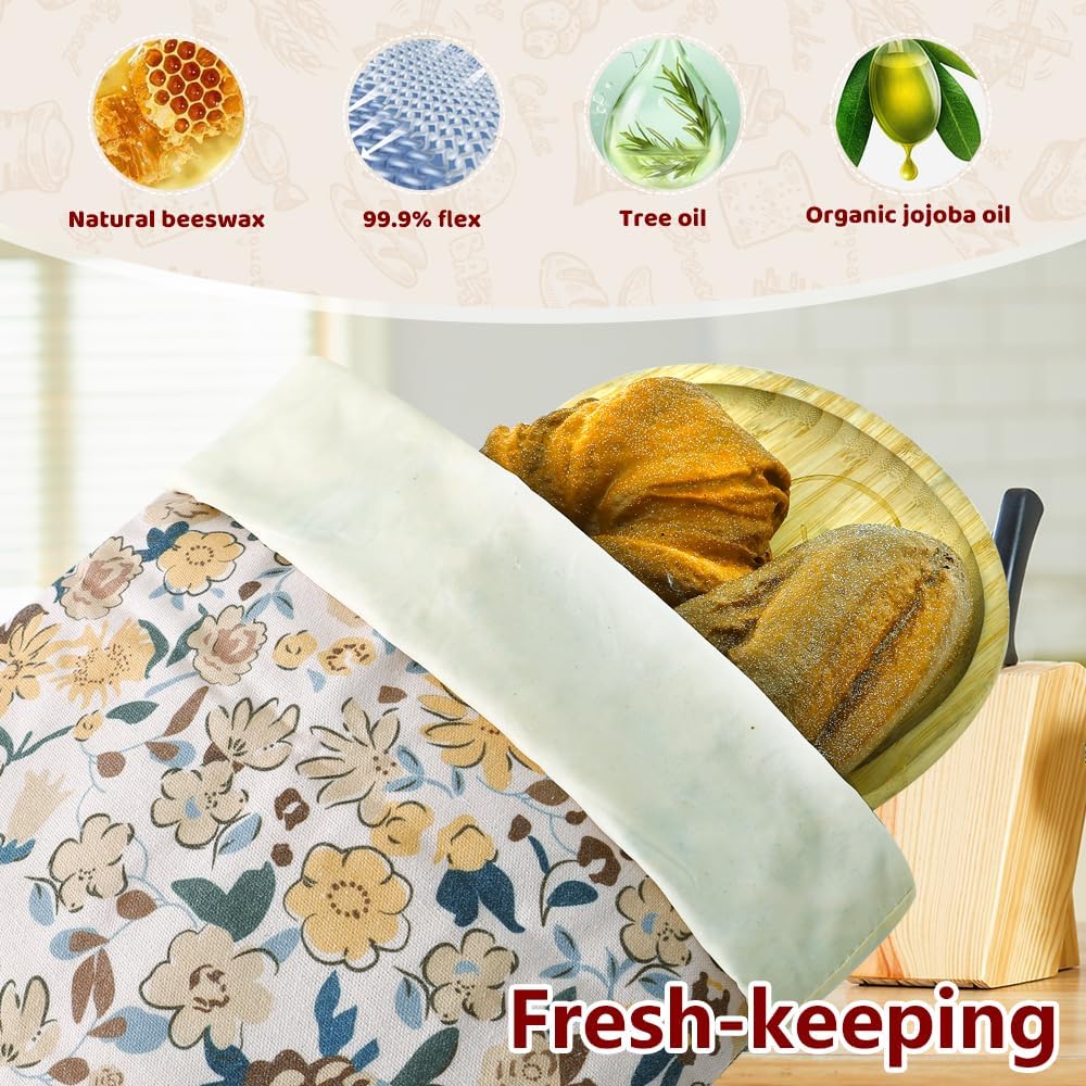 Bread Bags for Homemade bread,2 Pack Sourdough Bread Bags,Beeswax Bread Bags for Bourdough,Reusable Bread Storage