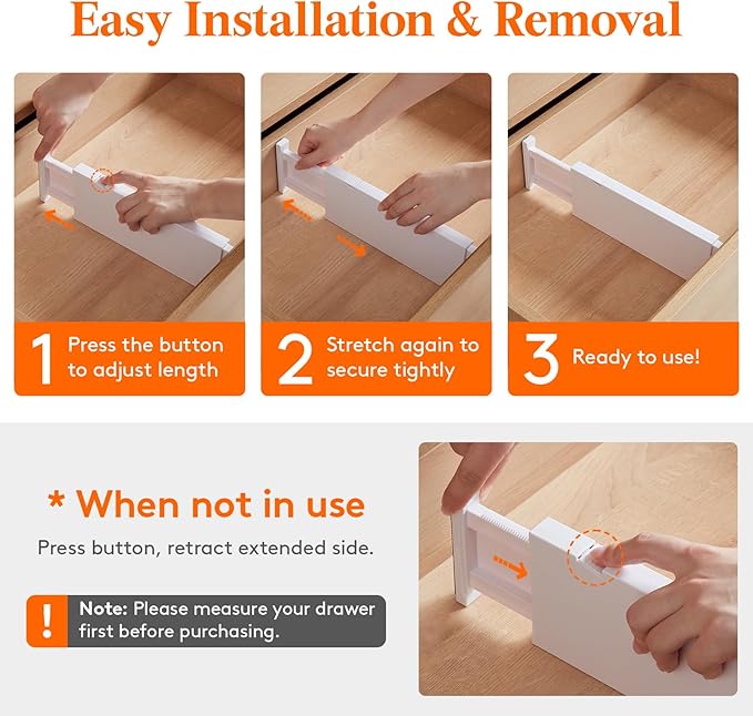 Lifewit 5 Pack Drawer Dividers 4" High, 11-17" Adjustable Dresser Drawer Organizers for Clothes, Expandable Dresser Separators in Bedroom/Bathroom/Kitchen/Vanity/Office Organization and Storage, White