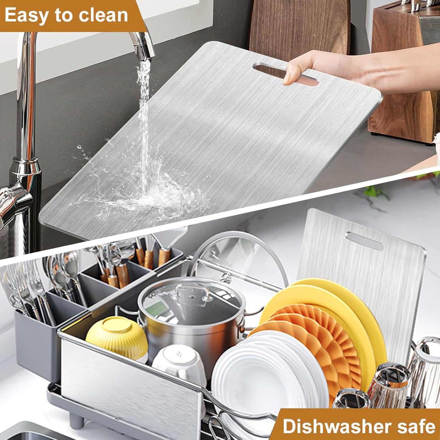 New Titanium Cutting Board-Stainless Steel Cutting Boards for kitchen,Double-Sided Food Grade Non Toxic Cutting Board,Chopping Boards Necessities for Home Outdoor Camping Meal Prep,Easy to Clean （L）