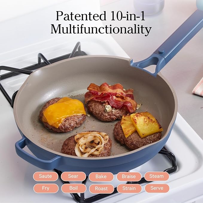 Our Place Large Always Pan 2.0-12.5” (4 Qt) Nonstick, Toxin-Free Ceramic Cookware | Patented 10-in-1 Aluminum Frying & Sauté Pan | Safe for Oven, Induction & All Cooktops up to 450°F | Blue Salt