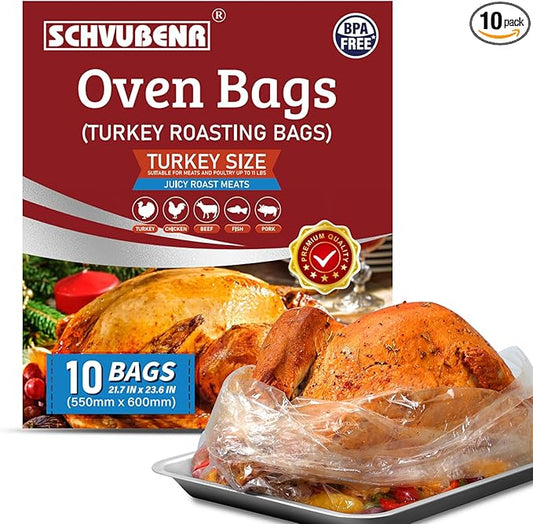Turkey Oven Bags for Perfect Roasting - 21.7’’ x 23.6’’, 10 Counts, Large Size Turkey Cooking Bags for Oven, Locks in Juices for Flavorful Turkey - Microwave Safe, Thanksgiving, Christmas Essential