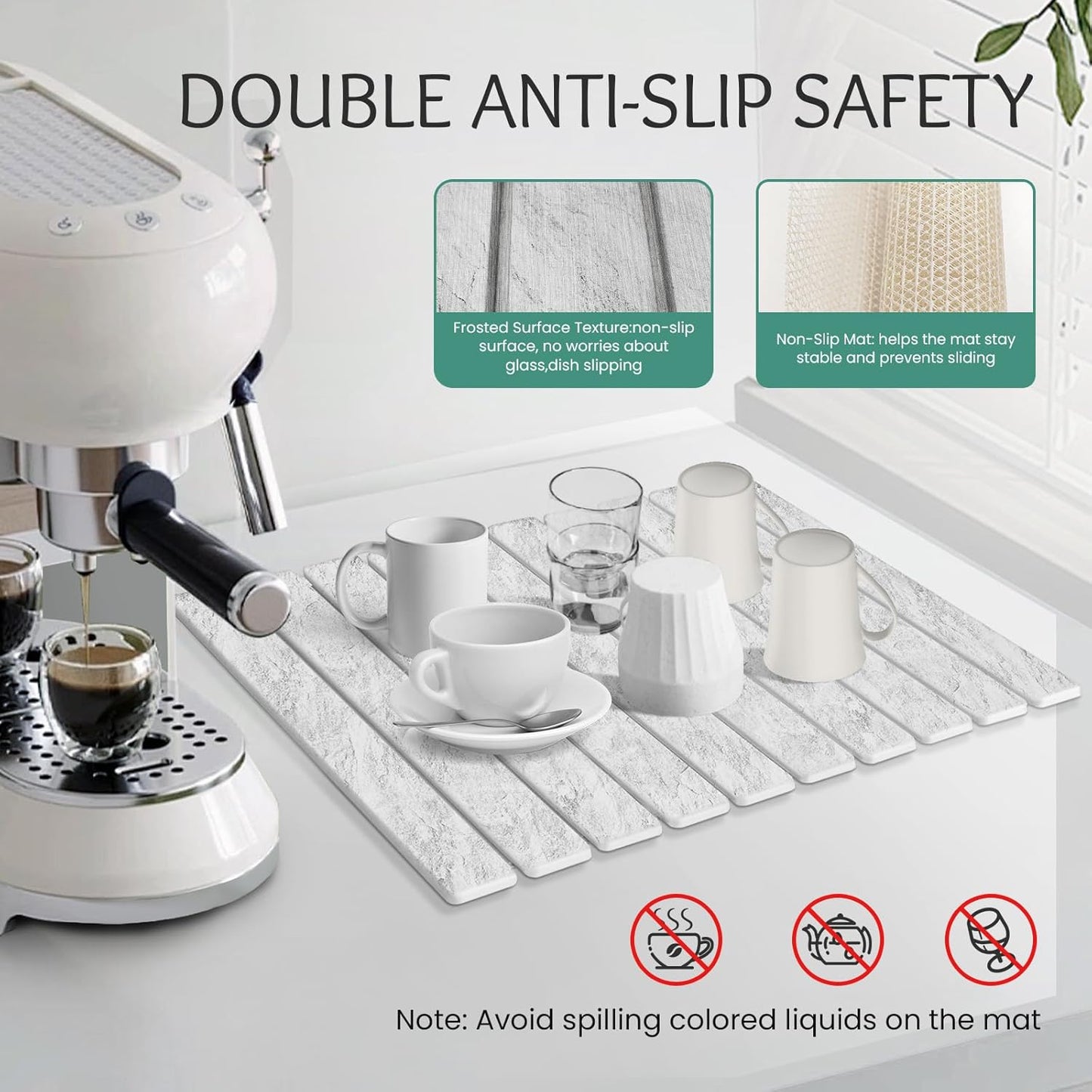 Stone Dish Drying Mat Collapsible Diatomaceous Earth Absorbent Mat Quick Dish Drying Pad Dish Rack Pad Match Any Counterto Multiple Usage for Kitchen,Bathroom (Light-Gray Frosted Pattern, 24"L x 16"W)