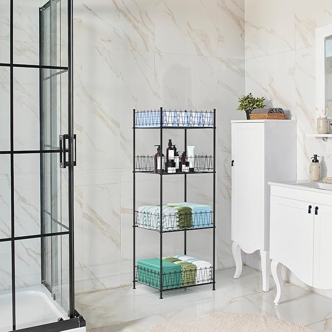 ETELI Water Bottle Organizer 4 Tier FreeStanding Water Bottle Holder Storage Rack Floor Metal Drink Soda Can Organizer for Pantry Kitchen Food Storage, Black