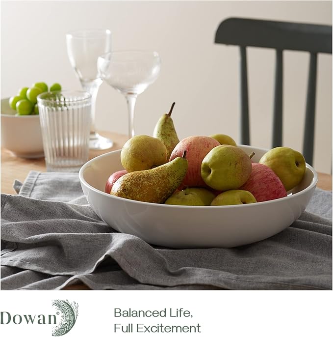 DOWAN 11.5" Large Serving Bowls, 3.2 Qt White Serving Platter, Big Ceramic Centerpiece Bowls, Microwave & Dishwasher Safe, Set of 2