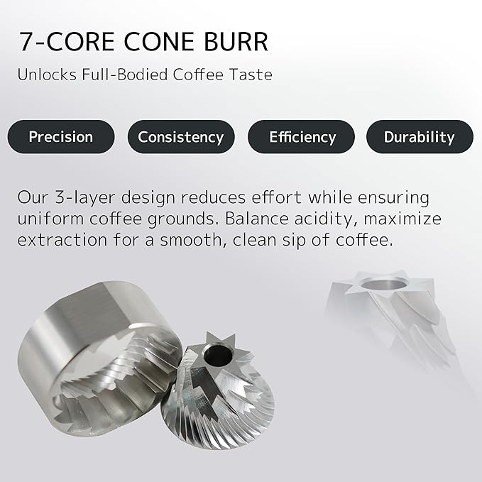 DHPO Sky-Two Manual Coffee Grinder With 7 Axis Stainless Steel Conical Burr Mill, 20g Portable Hand Coffee Grinder With Foldable Handle For Espresso, Drip, French Press, Camping, Travel, Home, Black