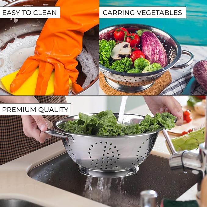 Avador Set of 3 Stainless Steel Colanders, Comes in 1.5 Quart 3qt Quart and 5 Quart for all your Cooking | Baking | Prepping Needs