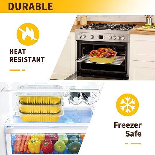 20 Pack 11"×8" Aluminum Pans with Lids Heavy Duty 5 LB Capacity Foil Food Containers with Lid, Disposable Tin Foil Pans with Lids for Baking, Meal Prep, Freezer, Heating and Takeout