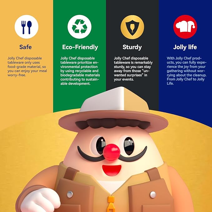 JOLLY CHEF Compostable Heavy Duty Plates 9 Inch [150 Pack] Eco-Friendly Disposable Natural Paper Plates Bagasse Biodegradable Bulk for Party Dinner Sugarcane Fibers Round 150 Count(White)